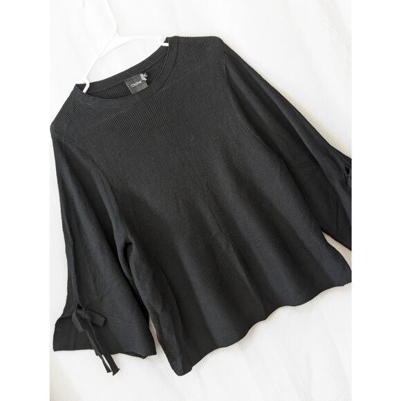 NWOT! CLICHE! FINE WOOL BLEND BLACK KNIT  DRAPEY, TIE SLEEVE SWEATER! SZ M - Picture 1 of 10